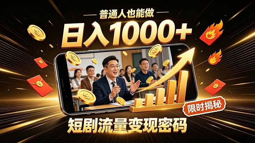 （19631期）一部手机做短剧分发，不用真人出镜、不用拍摄剧本，快手流量变现日赚千元-泰戈创艺资源库