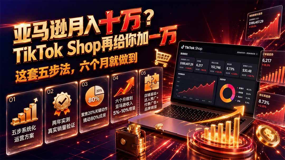 (19643期)亚马逊月入十万?TikTok Shop再给你加一万——这套五步法,六个月就做到【原创双语字幕】-泰戈创艺资源库