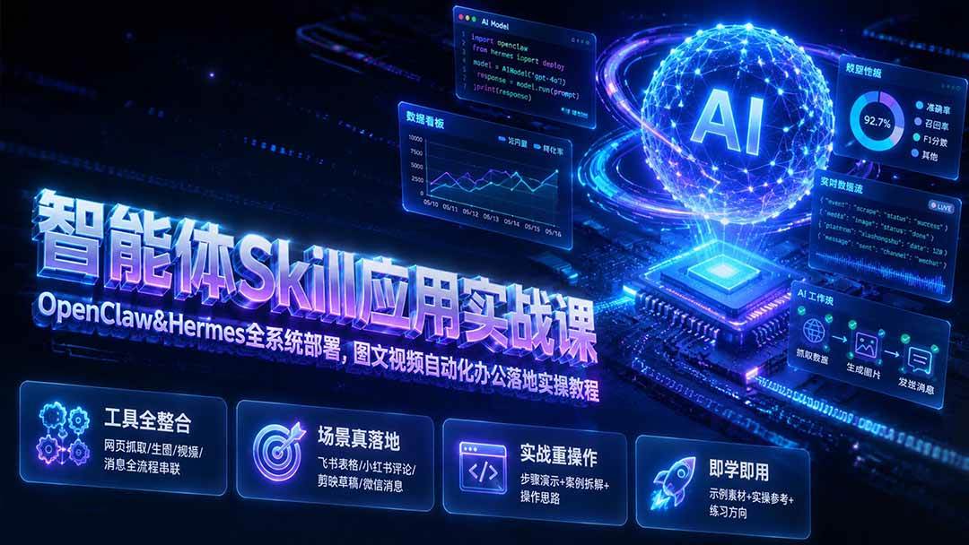 (19645期)智能体Skill应用实战课:OpenClaw&Hermes全系统部署,图文视频自动化办公落地实操教程-泰戈创艺资源库