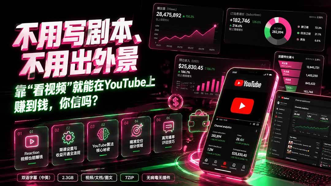 （19646期）不用写剧本、不用出外景——靠”看视频”就能在YouTube上赚到钱，你信吗？【原创双语字幕】-泰戈创艺资源库
