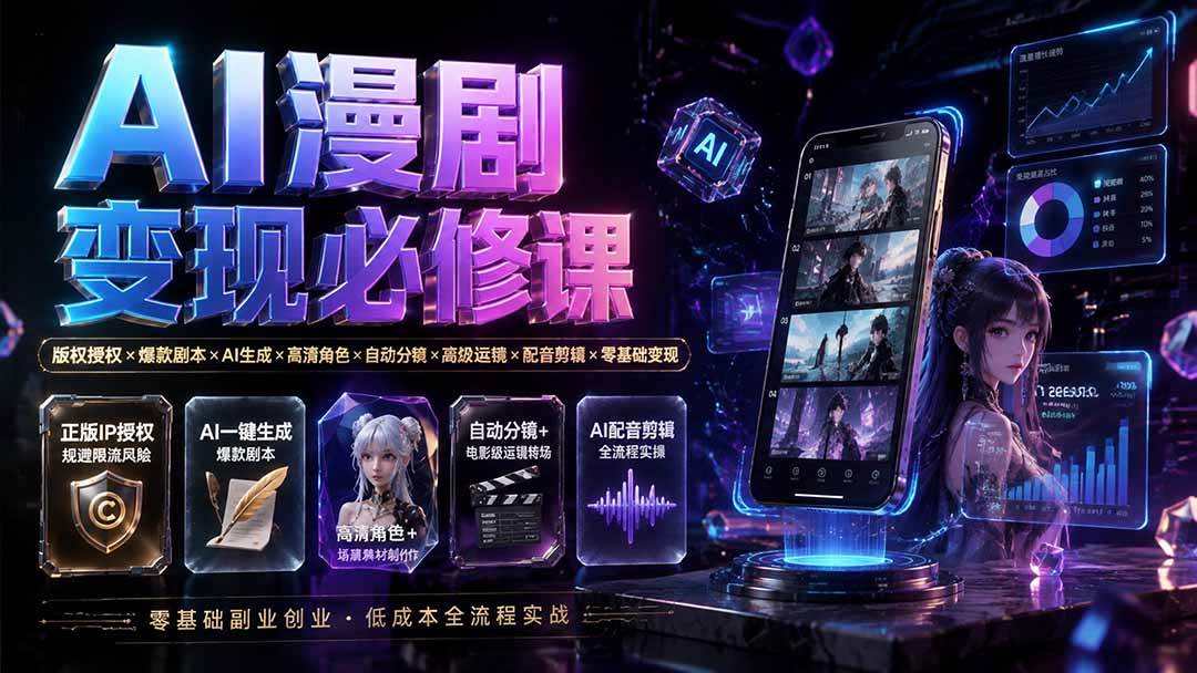 (19664期)AI漫剧变现必修课:版权授权×爆款剧本×AI生成×高清角色×自动分镜×高级运镜×配音剪辑×零基础变现-泰戈创艺资源库