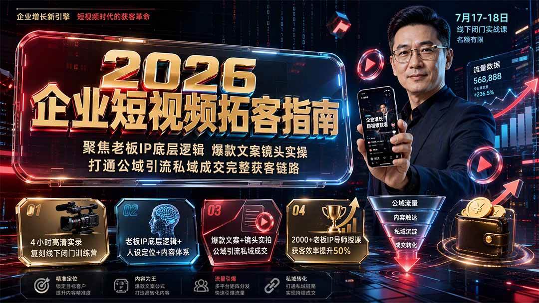 (19667期)2026企业短视频拓客指南:聚焦老板IP底层逻辑,爆款文案镜头实操,打通公域引流私域成交完整获客链路-泰戈创艺资源库