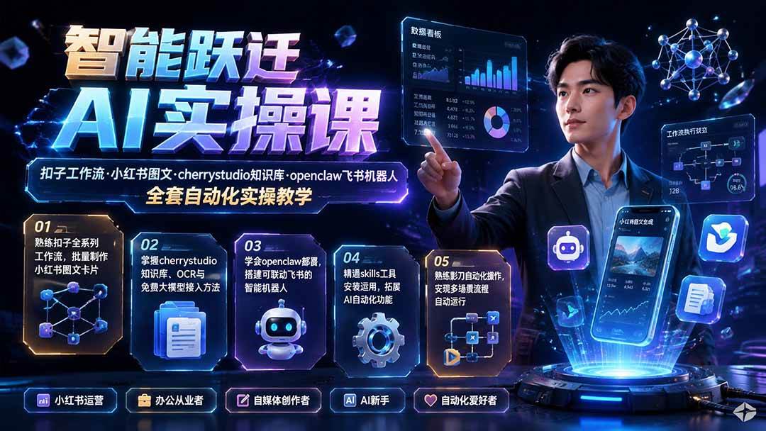 (19653期)智能跃迁 AI实操课|扣子工作流小红书图文搭建,cherrystudio知识库openclaw飞书机器人全套自动化实操教学-泰戈创艺资源库