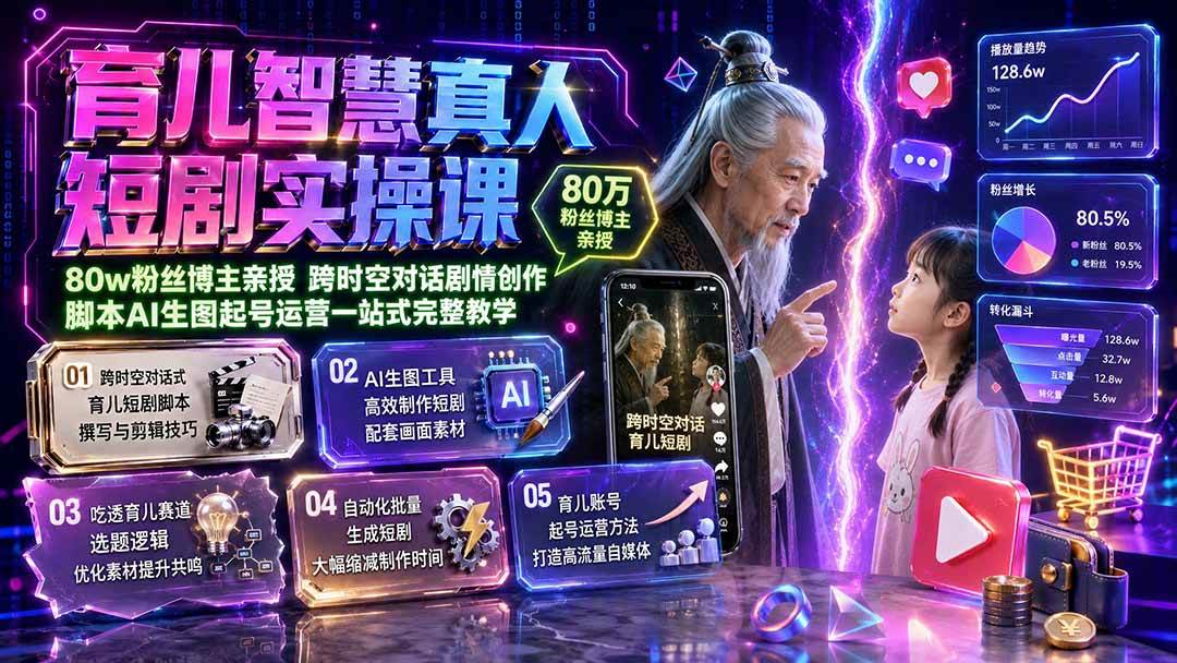 (19663期)育儿智慧真人短剧实操课|80w粉丝博主亲授,跨时空对话剧情创作,脚本AI生图起号运营一站式完整教学-泰戈创艺资源库