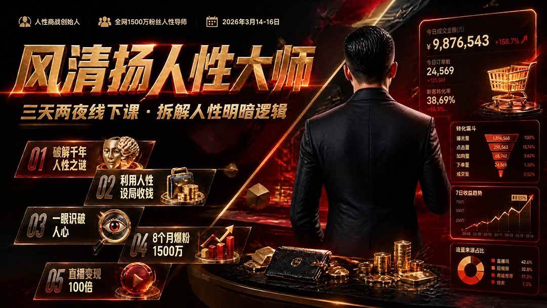 (19676期)风清扬人性大师-三天两夜3月14-16线下课2026年|拆解人性明暗逻辑,识人避坑,千万粉涨粉+直播百倍变现实战教学-泰戈创艺资源库