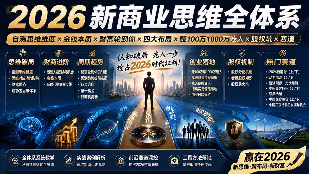 (19696期)2026新商业思维全体系:自测思维维度×金钱本质×财富轮到你×四大布局×赚100万1000万选人×股权坑×赛道-泰戈创艺资源库