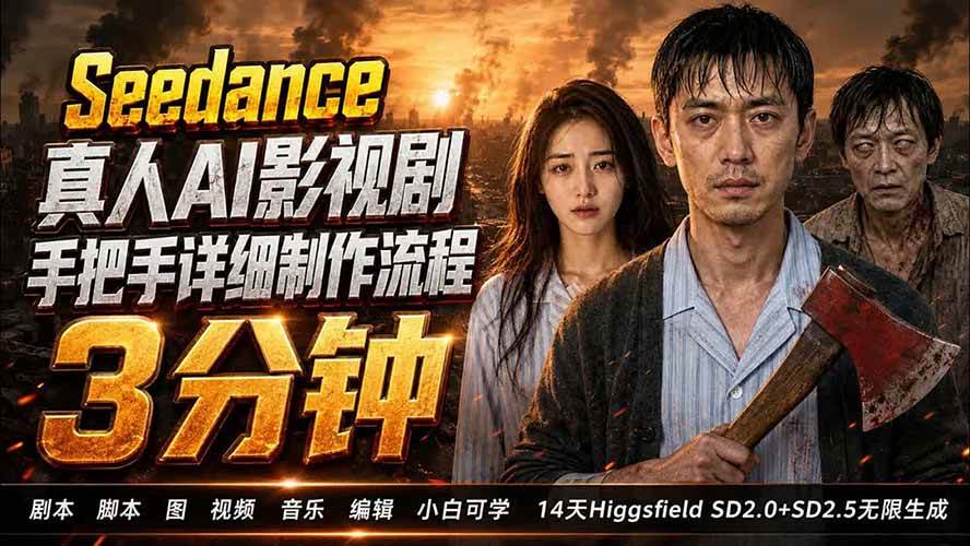 (19706期) 3分钟真人AI影视剧怎么做?SD 2.0手把手完整制作流程|Higgsfield 14天SD 2.0/2.5无限生成-泰戈创艺资源库