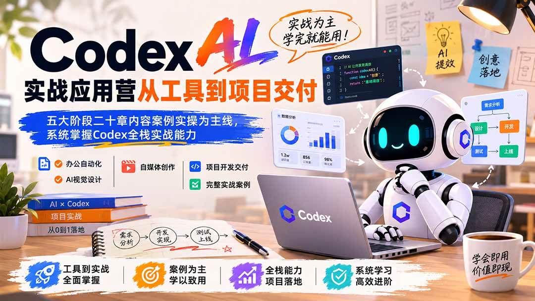(19854期)Codex AI实战应用营从工具到项目交付;五大阶段二十章内容案例实操为主线,系统掌握Codex全栈实战能力-泰戈创艺资源库