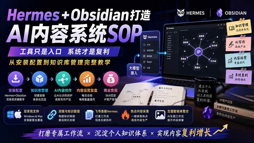 (19861期)Hermes+Obsidian打造AI内容系统SOP;工具只是入口系统才是复利,从安装配置到知识库管理完整教学-泰戈创艺资源库
