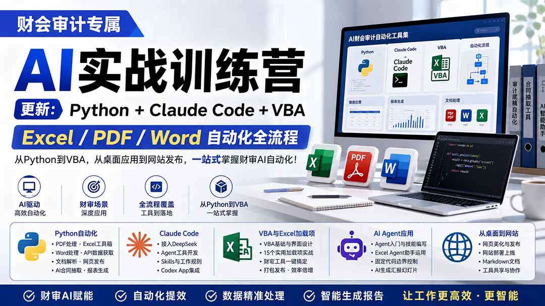 (19887期)财会审计专属 AI实战训练营:Python+Claude Code+VBA,Excel/PDF/Word自动化全流程 (更新)-泰戈创艺资源库