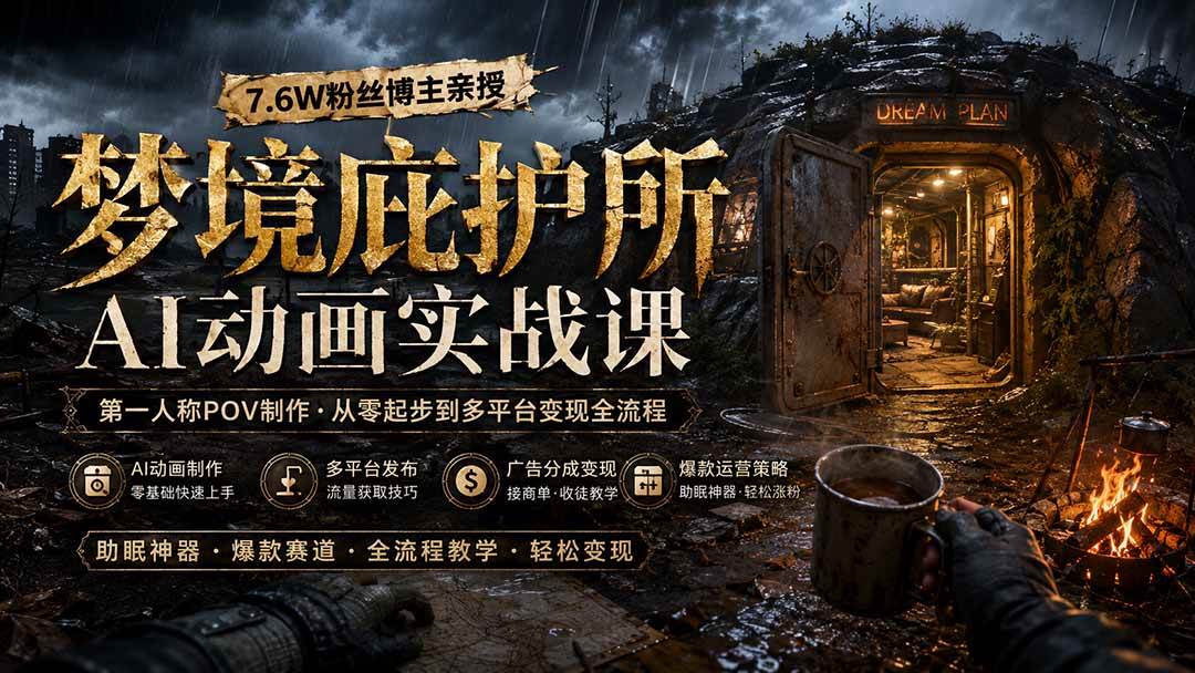 (19886期)梦境庇护所AI动画实战课:7.6W粉丝博主亲授第一人称POV制作,从零起步到多平台发布变现全流程-泰戈创艺资源库