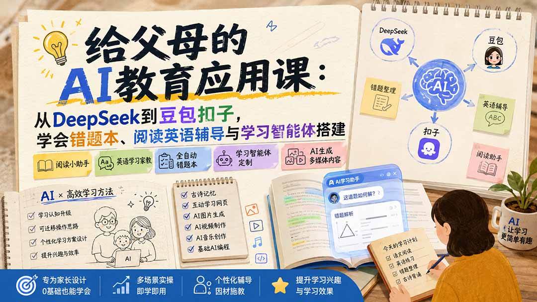 (19890期)给父母的AI教育应用课:从DeepSeek到豆包扣子,学会错题本、阅读英语辅导与学习智能体搭建-泰戈创艺资源库