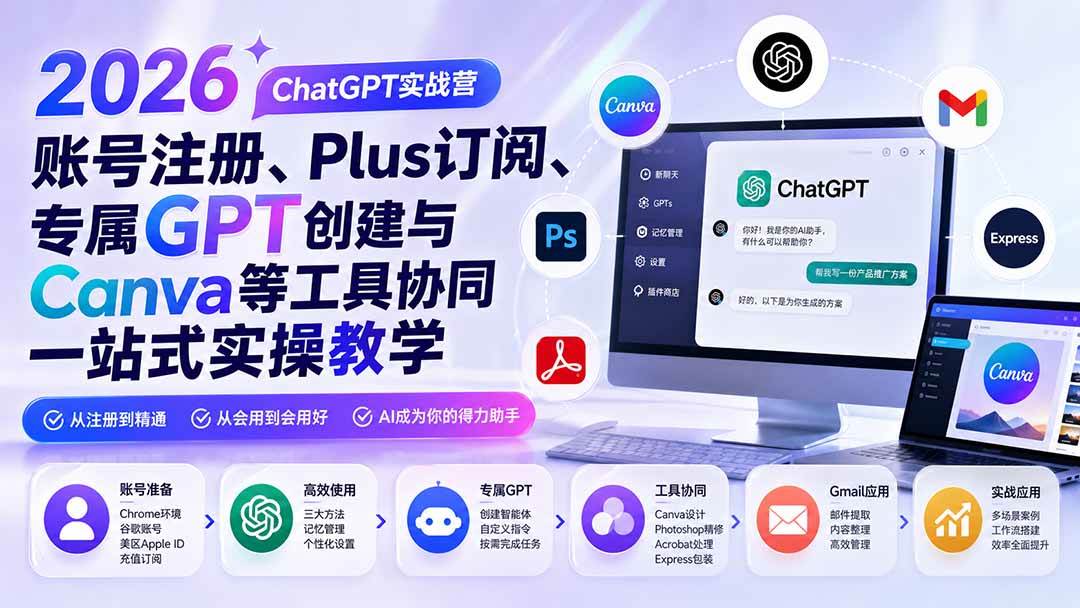 (19924期)2026 ChatGPT实战营;账号注册、Plus订阅、专属GPT创建与Canva等工具协同一站式实操教学-泰戈创艺资源库