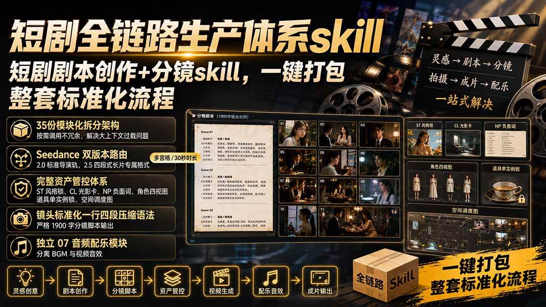 (19911期)短剧全链路生产体系skill,短剧剧本创作+分镜skill,一键打包,整套标准化流程-泰戈创艺资源库