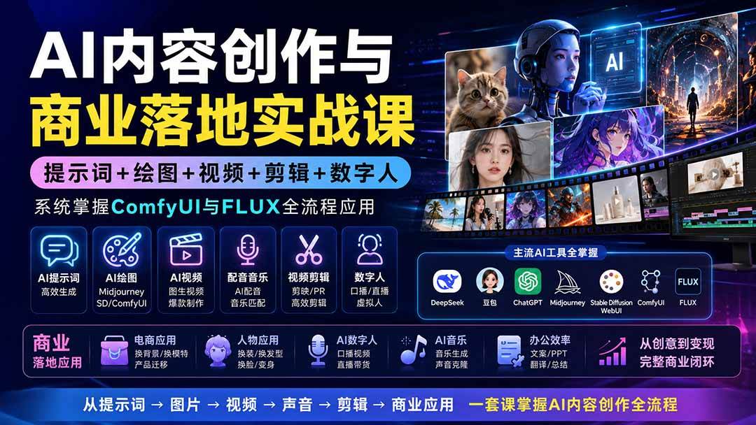 (19913期)AI内容创作与商业落地实战课:提示词+绘图+视频+剪辑+数字人,系统掌握ComfyUI与FLUX全流程应用-泰戈创艺资源库