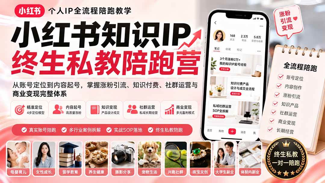 （19912期）小红书知识IP终生私教陪跑营：从账号定位到内容起号，掌握涨粉引流、知识付费、社群运营与商业变现完整体系-泰戈创艺资源库