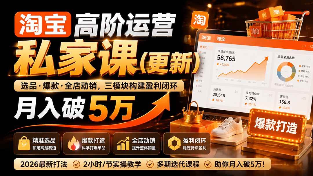 (19906期)淘宝高阶运营私家课(更新26年):选品、爆款、全店动销,三模块构建盈利闭环,月入破5万-泰戈创艺资源库