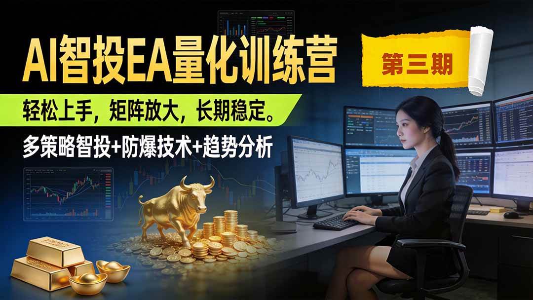 (19737期)AI智投EA量化训练营第三期,多策略智投+防爆技术+趋势分析 ,小白轻松上手,矩阵放大,长期稳定,日入500U。-泰戈创艺资源库