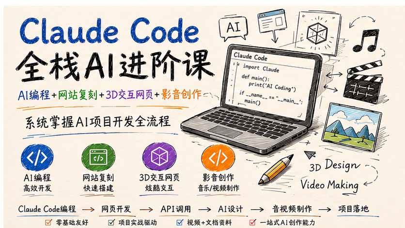 (19735期)Claude Code全栈AI进阶课;AI编程+网站复刻+3D交互网页+影音创作,系统掌握AI项目开发全流程-泰戈创艺资源库