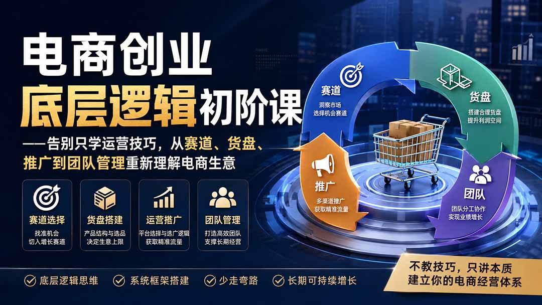 (19926期)电商创业底层逻辑初阶课——告别只学运营技巧,从赛道、货盘、推广到团队管理重新理解电商生意-泰戈创艺资源库