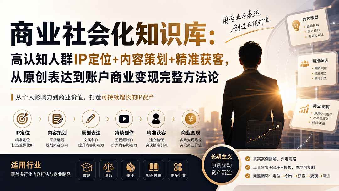 (19733期)商业社会化知识库:高认知人群IP定位+内容策划+精准获客,从原创表达到账户商业变现完整方法论-泰戈创艺资源库
