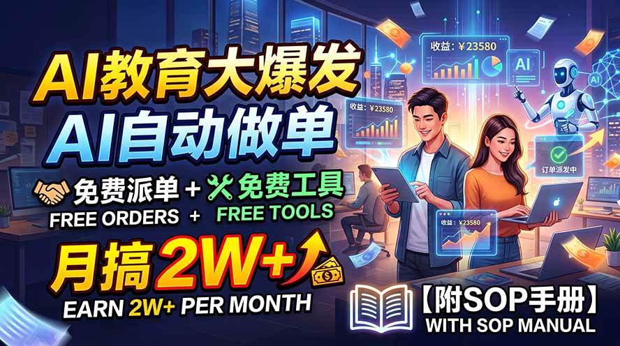 (19731期)AI教育大爆发,AI自动做单,免费派单+免费工具,月搞2W+【附SOP手册】-泰戈创艺资源库