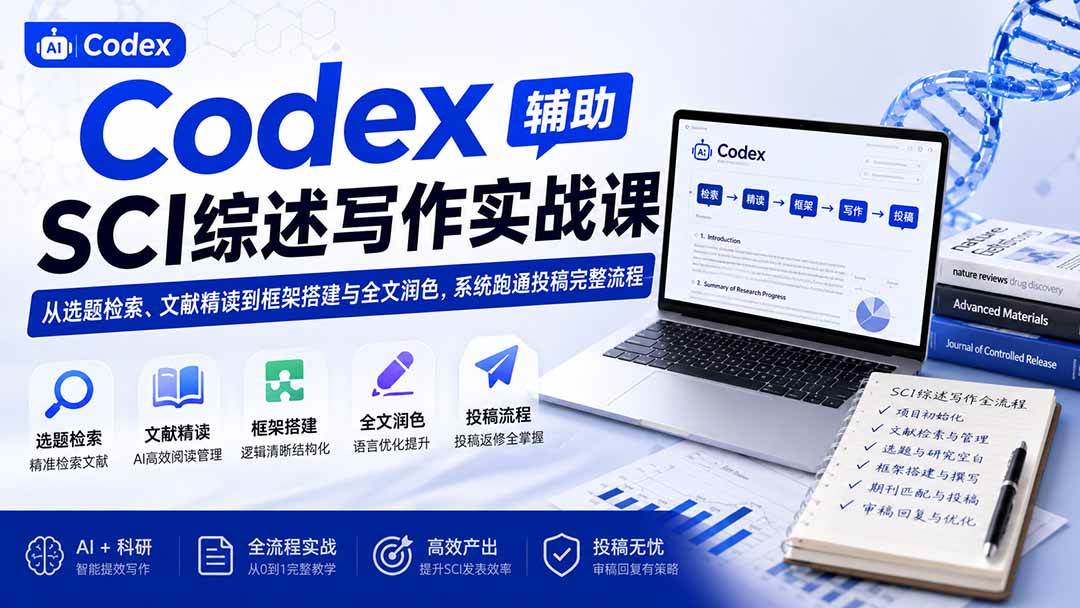 (19751期)Codex辅助SCI综述写作实战课——从选题检索、文献精读到框架搭建与全文润色,系统跑通投稿完整流程-泰戈创艺资源库