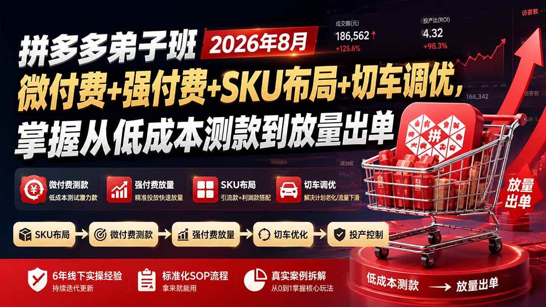 (19746期)拼多多弟子班2026年8月:微付费+强付费+SKU布局+切车调优,掌握从低成本测款到放量出单-泰戈创艺资源库