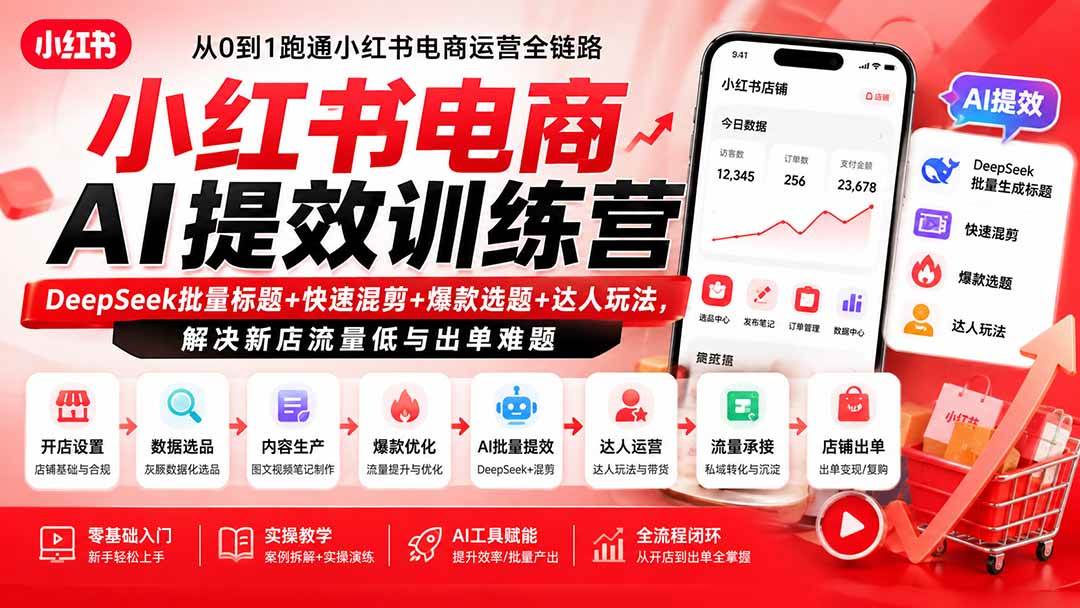 (19749期)小红书电商AI提效训练营—DeepSeek批量标题+快速混剪+爆款选题+达人玩法,解决新店流量低与出单难题-泰戈创艺资源库