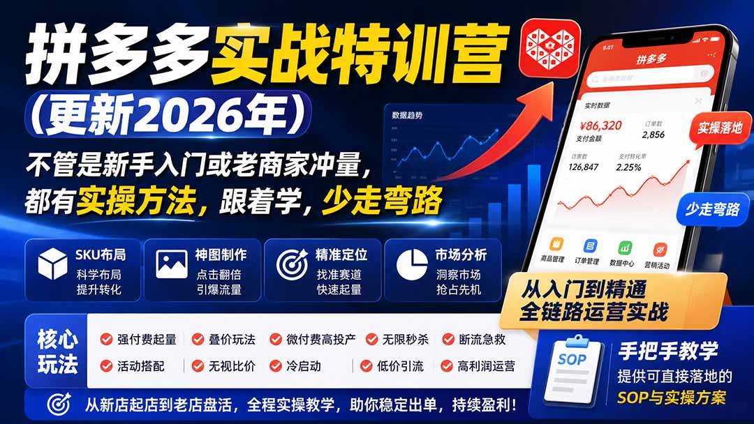 (19988期)拼多多实战特训营(更新26年0821):不管是新手入门或老商家冲量,都有实操方法,跟着学,少走弯路-泰戈创艺资源库