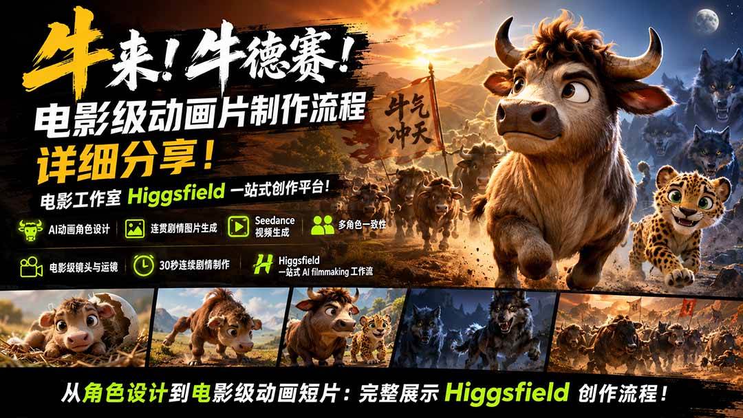(19987期)牛来!牛德赛!电影级动画片制作流程详细分享!电影工作室Higgsfield一站式创作平台!-泰戈创艺资源库