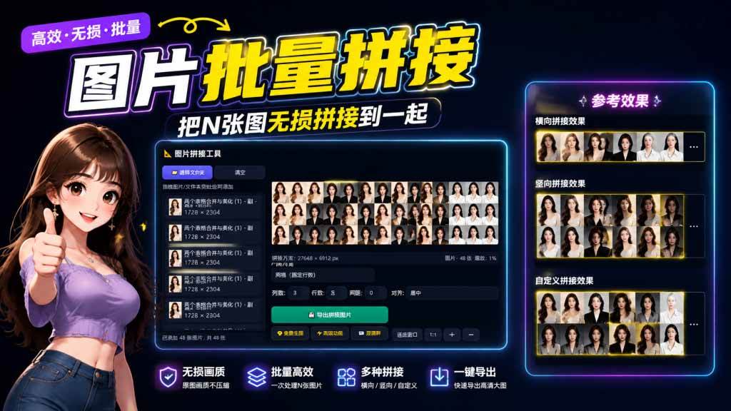 (20005期)图片批量拼接,把N张图无损拼接到一起,支持横向、竖向、自定义等功能-泰戈创艺资源库