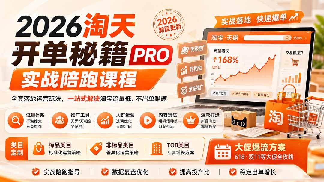 （20029期）2026淘天开单秘籍PRO实战陪跑课程：全套落地运营玩法，一站式解决淘宝流量低、不出单难题（更新260823）-泰戈创艺资源库