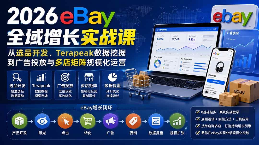 (20023期)2026-Vincent eBay全域增长实战课-无水印:从选品开发、Terapeak数据挖掘到广告投放与多店矩阵规模化运营-泰戈创艺资源库