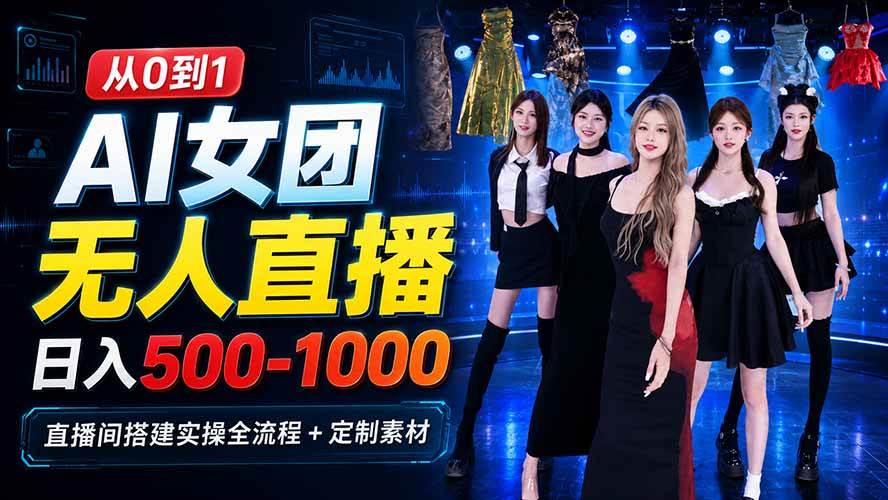 (20051期)AI 女团无人直播,躺入500-1000每天,直播间搭建实操全流程+定制素材-泰戈创艺资源库
