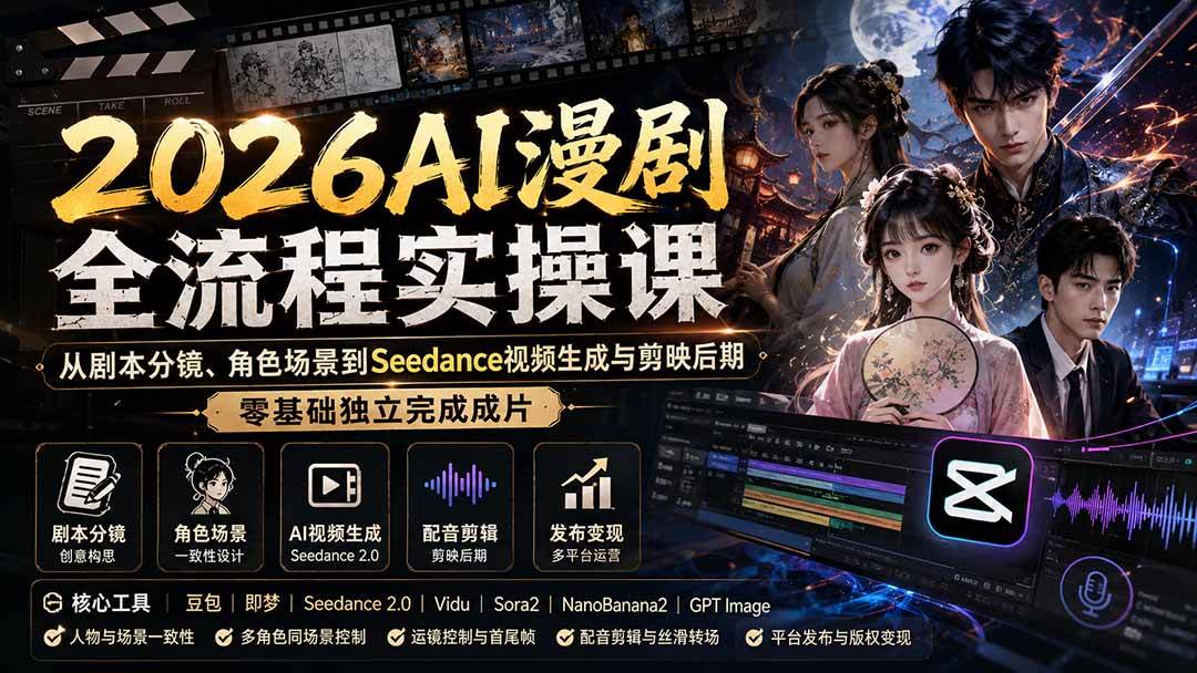 (20042期)2026AI漫剧全流程实操课:从剧本分镜、角色场景到Seedance视频生成与剪映后期,零基础独立完成成片-泰戈创艺资源库
