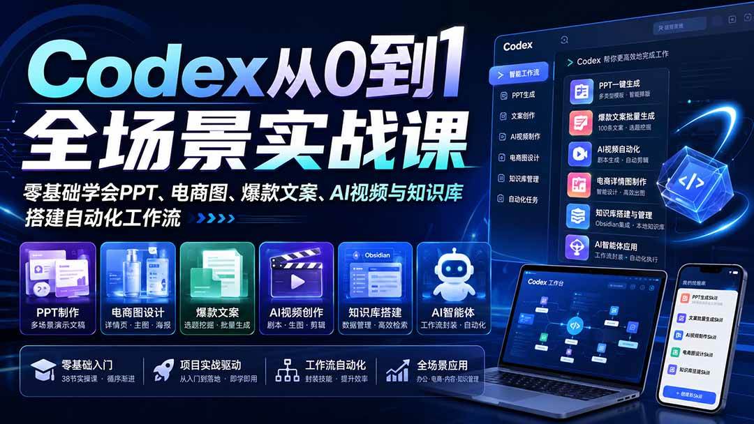 (20041期)Codex从0到1全场景实战课:零基础学会PPT、电商图、爆款文案、AI视频与知识库,搭建自动化工作流-泰戈创艺资源库