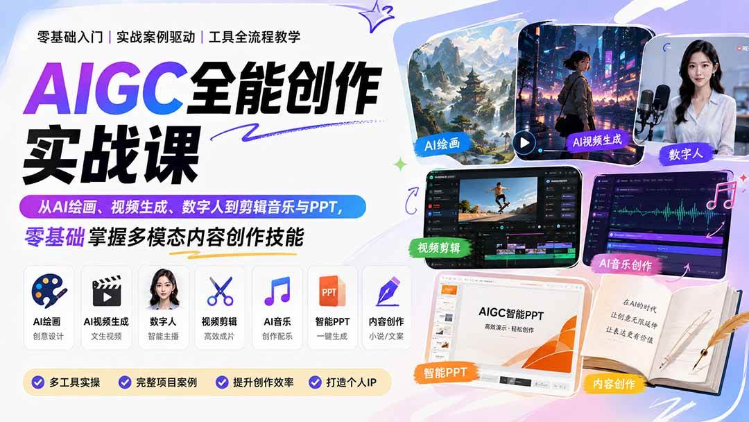 （20065期）AIGC全能创作实战课：从AI绘画、视频生成、数字人到剪辑音乐与PPT，零基础掌握多模态内容创作技能-泰戈创艺资源库