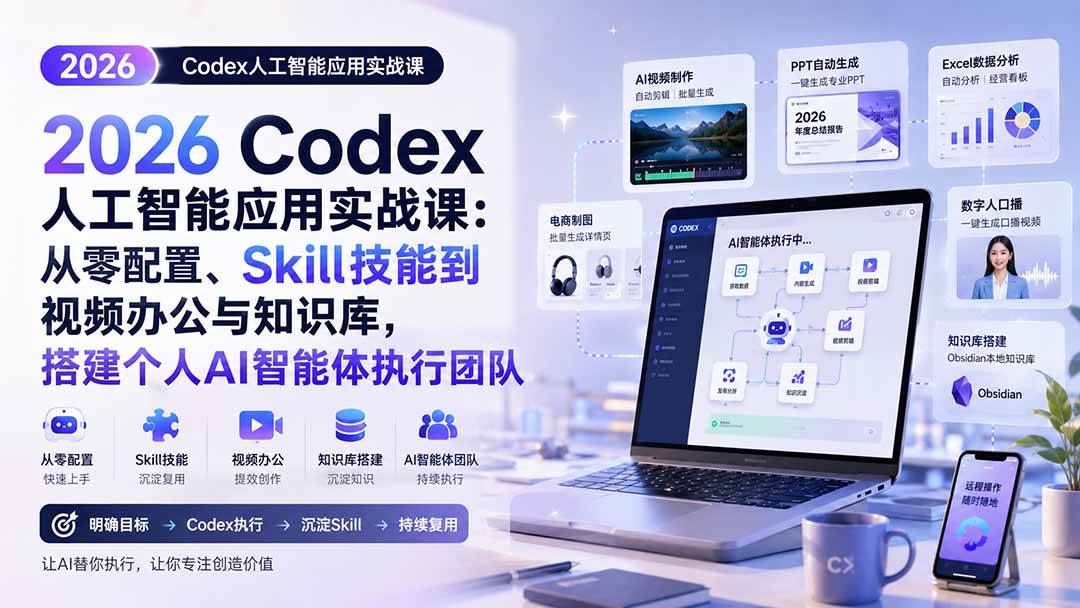 (20067期)2026 Codex人工智能应用实战课:从零配置、Skill技能到视频办公与知识库,搭建个人AI智能体执行团队-泰戈创艺资源库