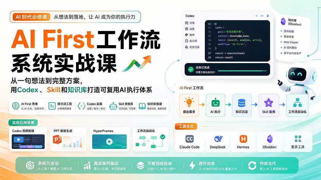 （20104期）AI First工作流系统实战课：从一句想法到完整方案，用Codex、Skill和知识库打造可复用AI执行体系-泰戈创艺资源库