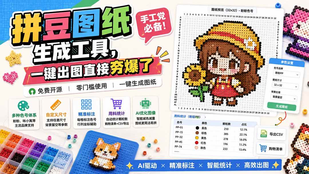 (20084期)拼豆图纸生成工具,手工党必备!一键出图直接夯爆了-泰戈创艺资源库