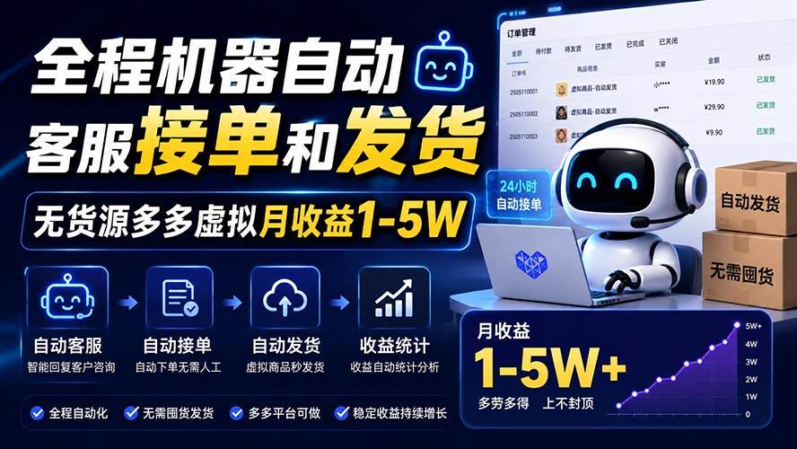 (20119期)全程机器自动客服接单和发货,无货源多多虚拟月收益1-5W-泰戈创艺资源库