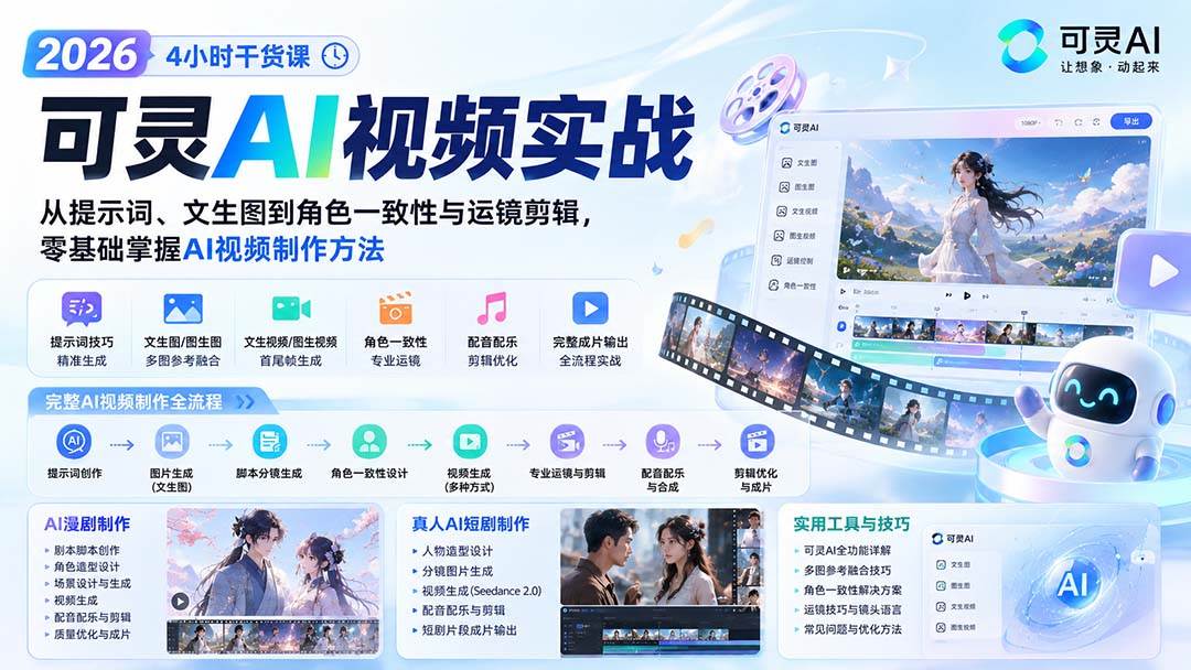 (20136期)2026可灵AI视频实战-4小时干货课:从提示词、文生图到角色一致性与运镜剪辑,零基础掌握AI视频制作方法-泰戈创艺资源库