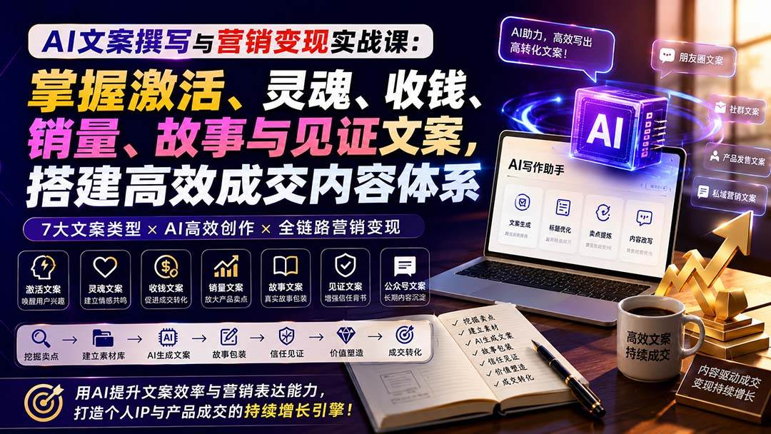 (20126期)AI文案撰写与营销变现实战课:掌握激活、灵魂、收钱、销量、故事与见证文案,搭建高效成交内容体系-泰戈创艺资源库