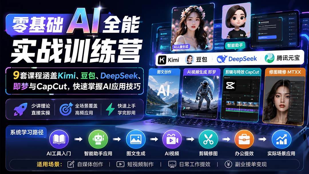 (20134期)零基础AI全能实战训练营:9套课程涵盖Kimi、豆包、DeepSeek、即梦与CapCut,快速掌握AI应用技巧-泰戈创艺资源库