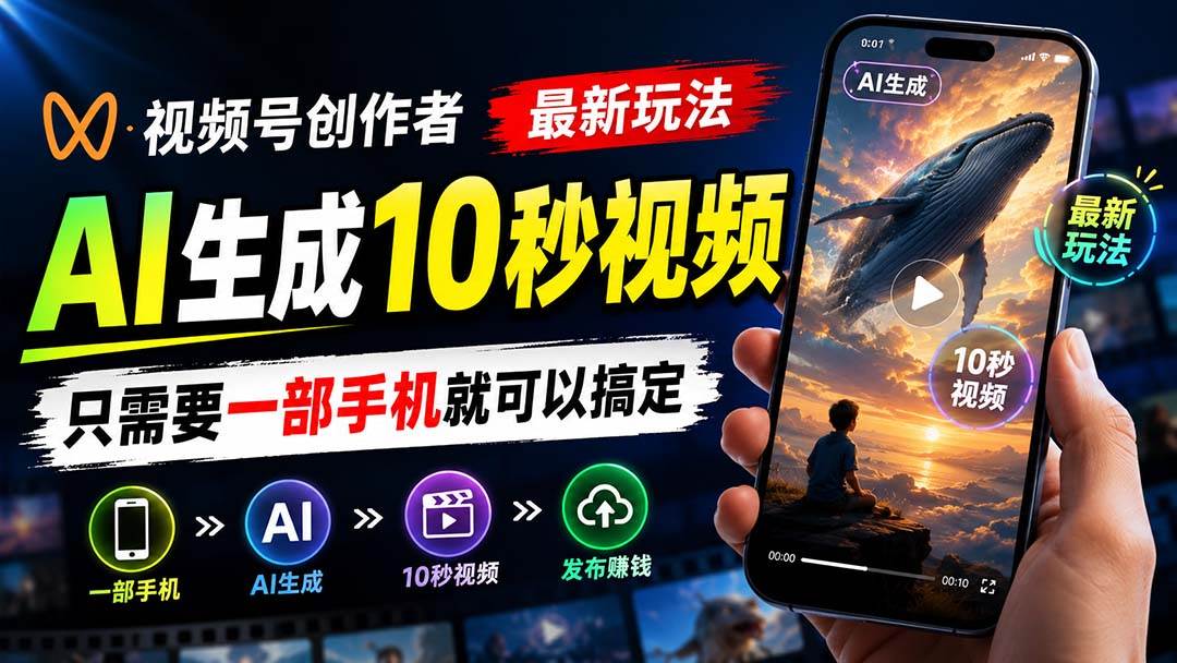 (20136期)视频号创作者最新玩法,AI生成10秒视频,只需要一部手机就可以搞定-泰戈创艺资源库