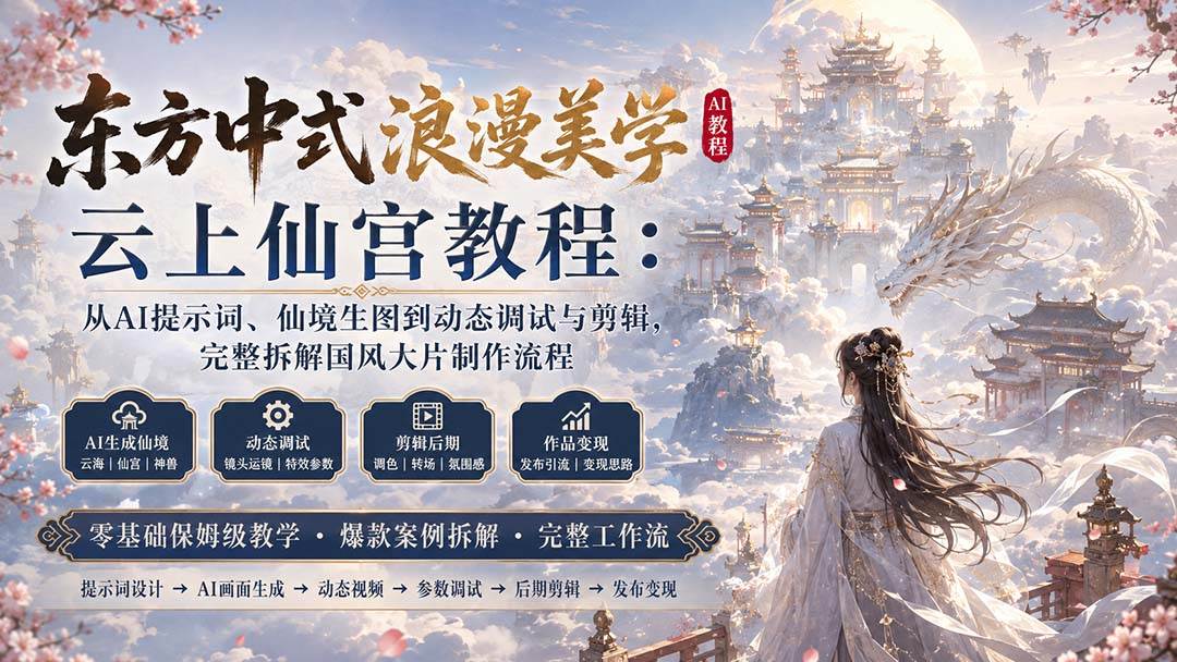 (20147期)东方中式浪漫美学云上仙宫教程:从AI提示词、仙境生图到动态调试与剪辑,完整拆解国风大片制作流程-泰戈创艺资源库