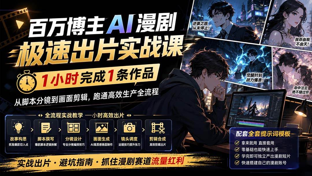 （20173期）百万博主AI漫剧极速出片实战课：1小时产出条作品，从脚本分镜到画面剪辑，跑通高效生产全流程-泰戈创艺资源库