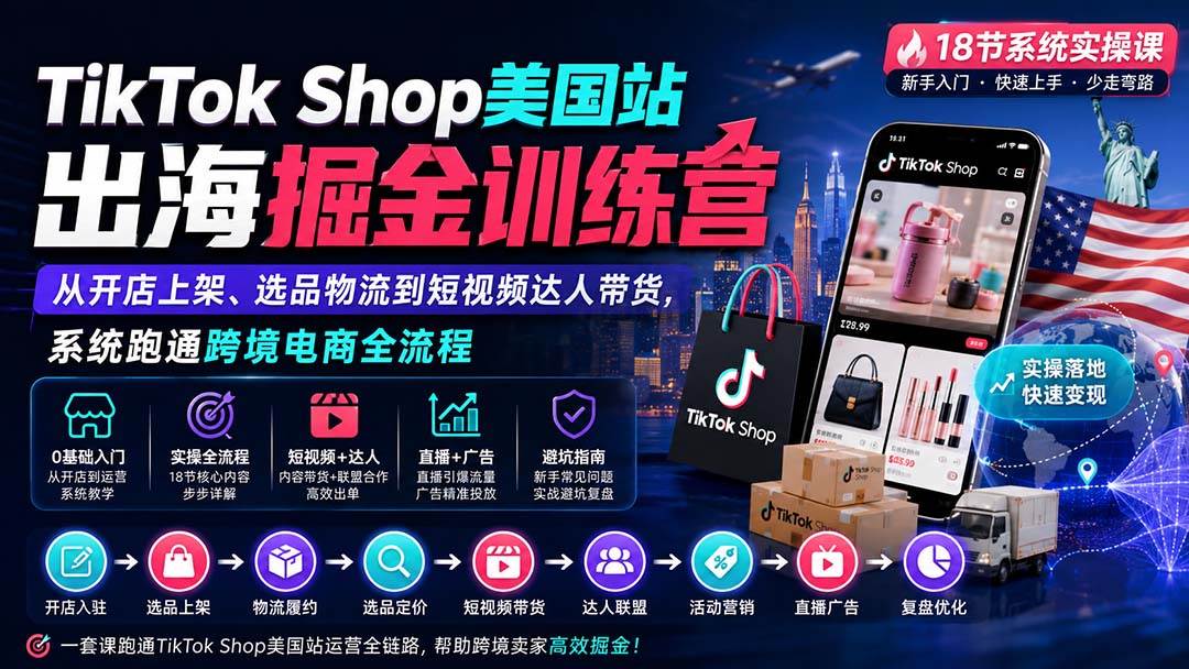 (20162期)TikTok Shop美国站出海掘金训练营:从开店上架、选品物流到短视频达人带货,系统跑通跨境电商全流程-泰戈创艺资源库