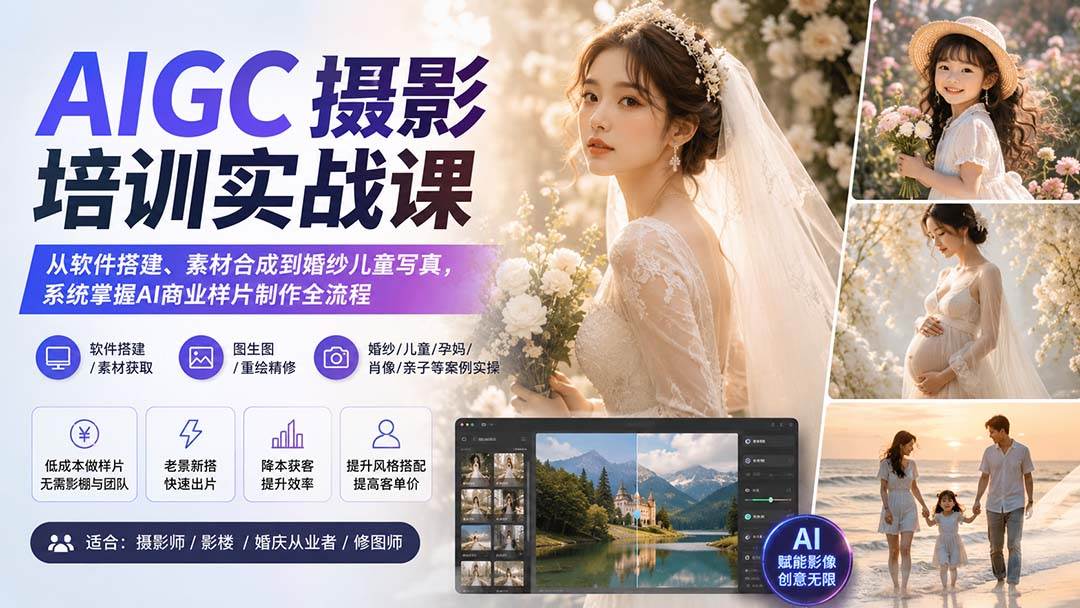 (20161期)AIGC摄影培训实战课:从软件搭建、素材合成到婚纱儿童写真,系统掌握AI商业样片制作全流程-泰戈创艺资源库